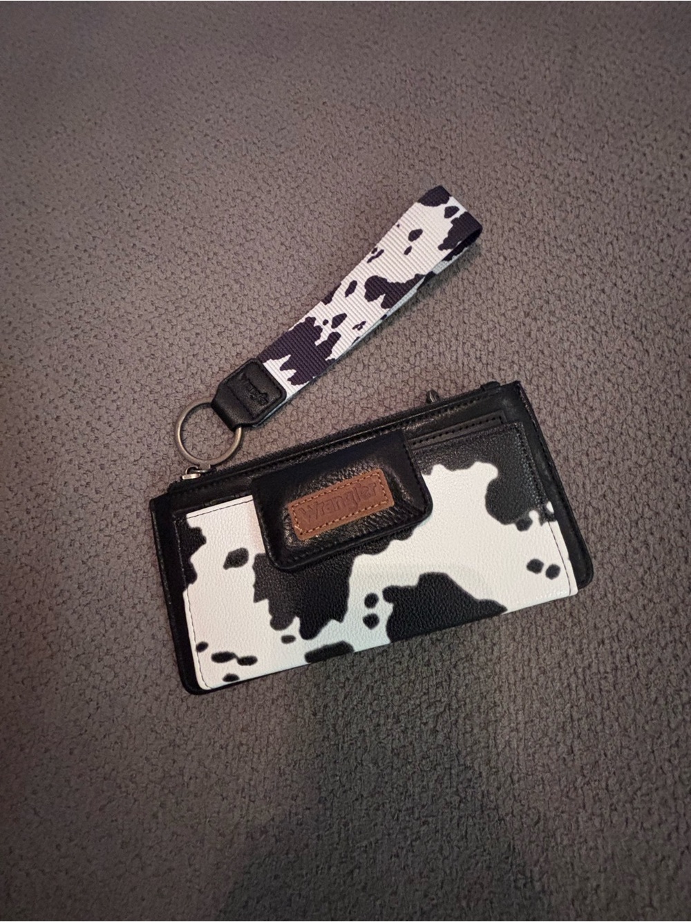 Wrangler Black & White Cow-Print Wristlet Card Holder